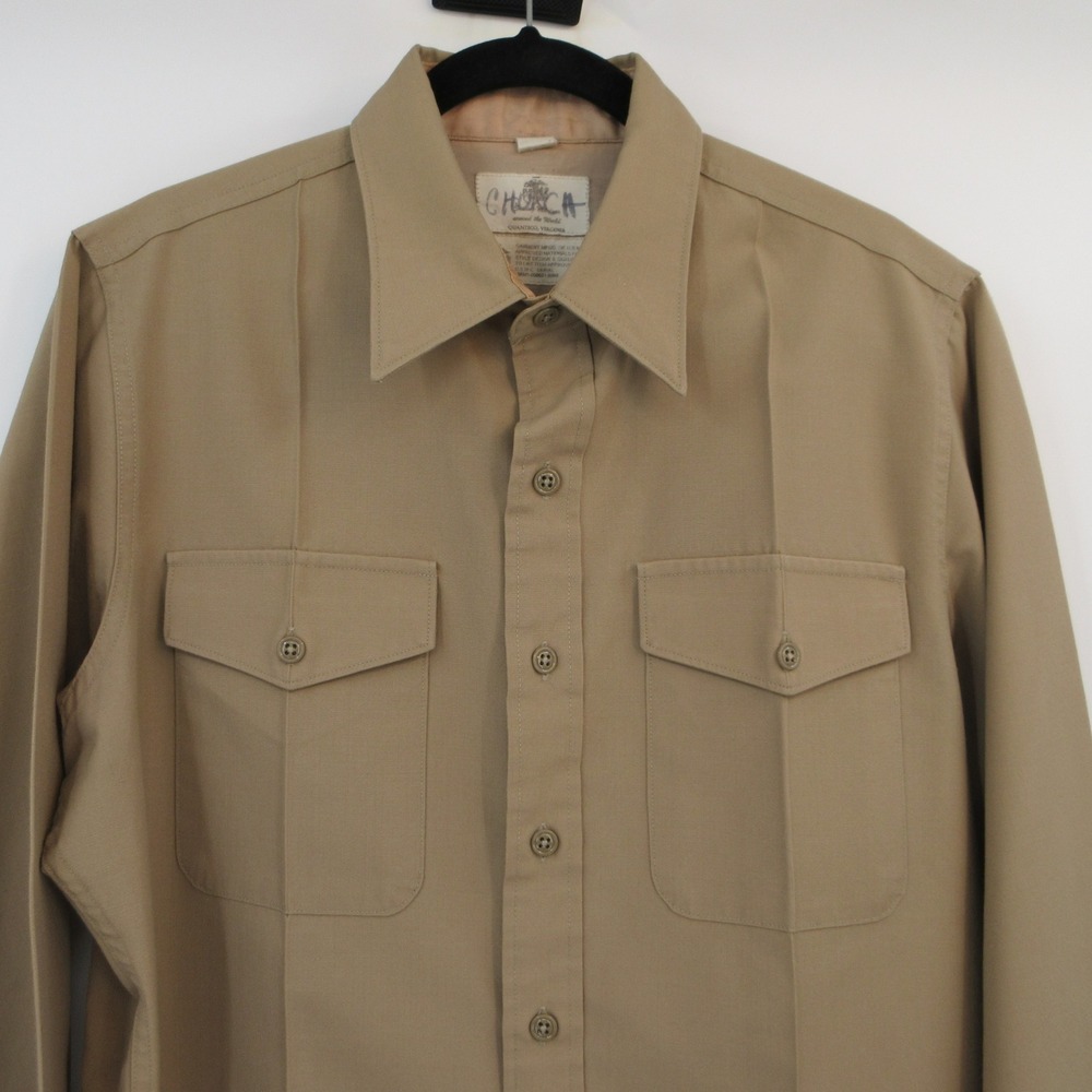 Marine USMC Uniform Shirt Khaki Tan Long Sleeve Military Mens XL - Picture 3 of 10